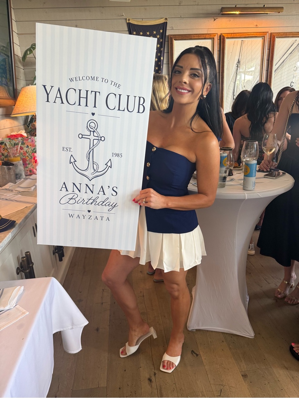 Amanda Uprichard Navy & Ivory Strapless Skort Romper